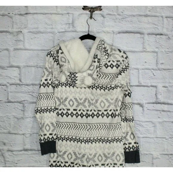 VICTORIA'S SECRET White Snowflakes Fleece Hooded Cozy Jumpsuit Size L - Picture 6 of 9